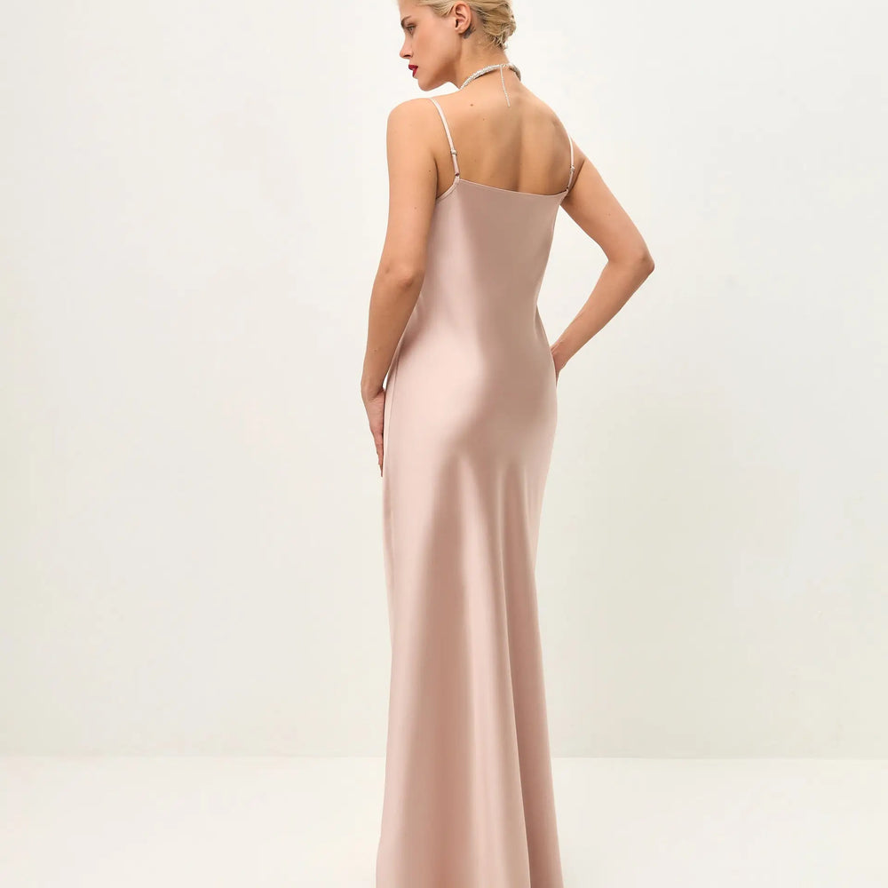 rose gold silk slip dress Rose Gold Cowl Neck Silk Satin Midi Length Slip Dress,Adjustable Spaghetti Straps,Pale Pink Date Night,Open Back Blush Pink Silky Bridesmaid