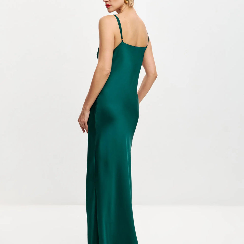 
                  
                    Malachite maxi double-layered satin slip dress with V-neck ’Marigold’
                  
                