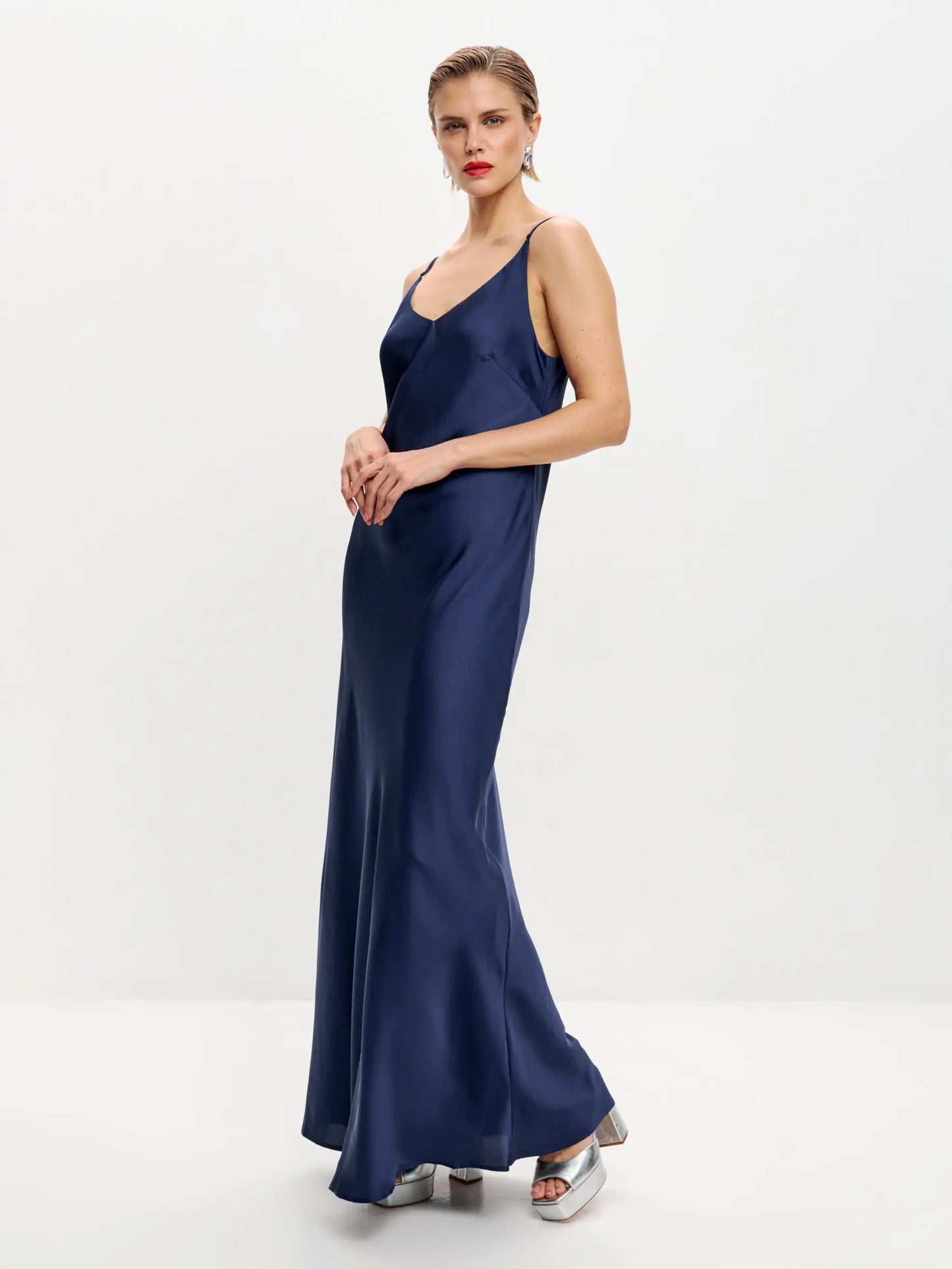 navy blue silk slip dress RLT SILK SLIP DRESS