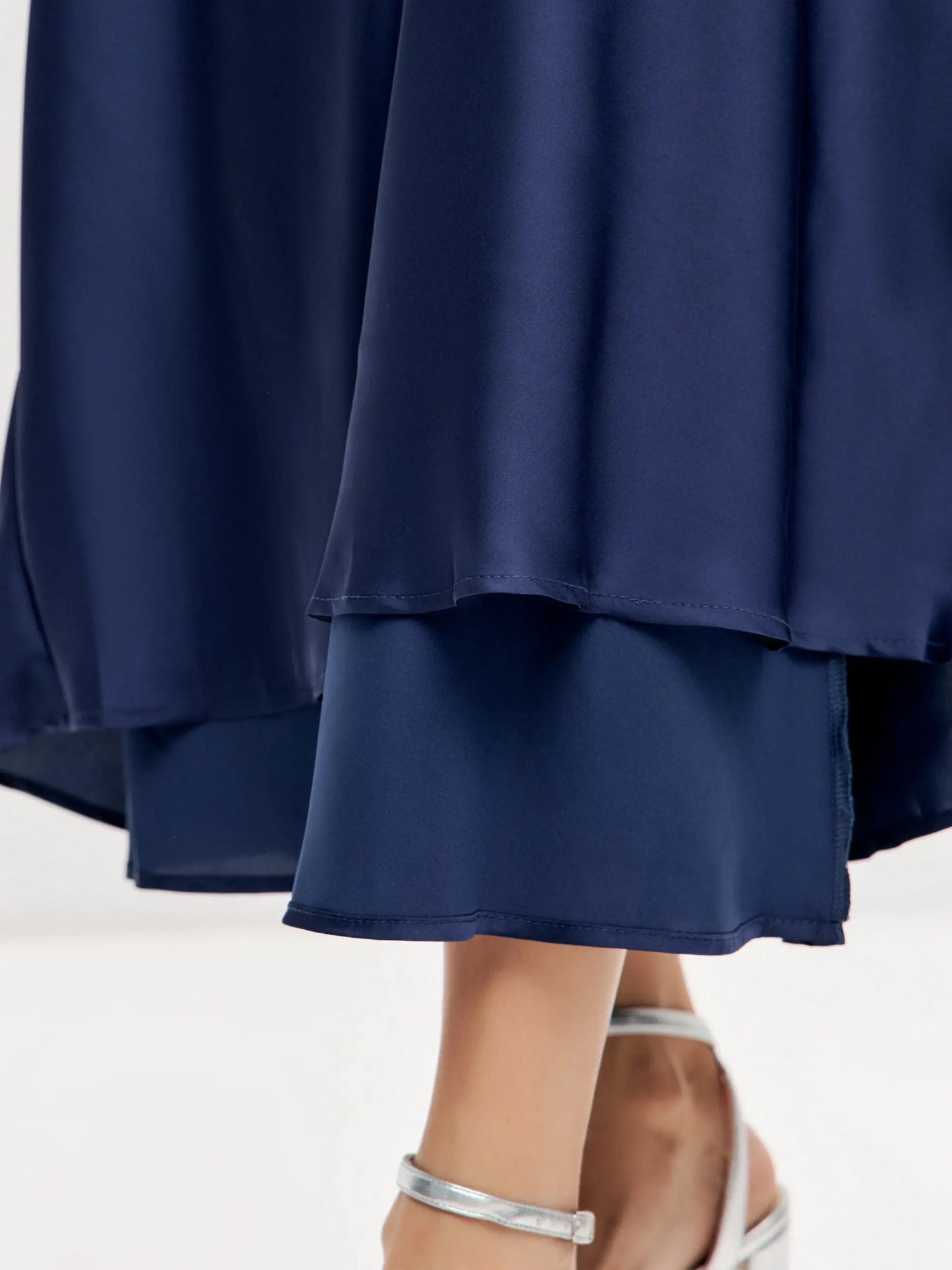 Navy blue maxi double-layered satin slip dress – Serena Silueta