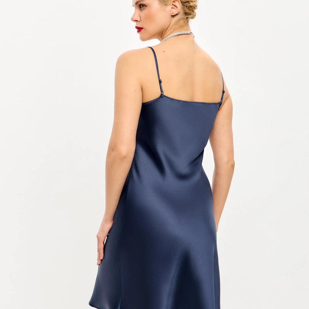
                  
                    Navy blue mini satin slip dress ’Pure’
                  
                
