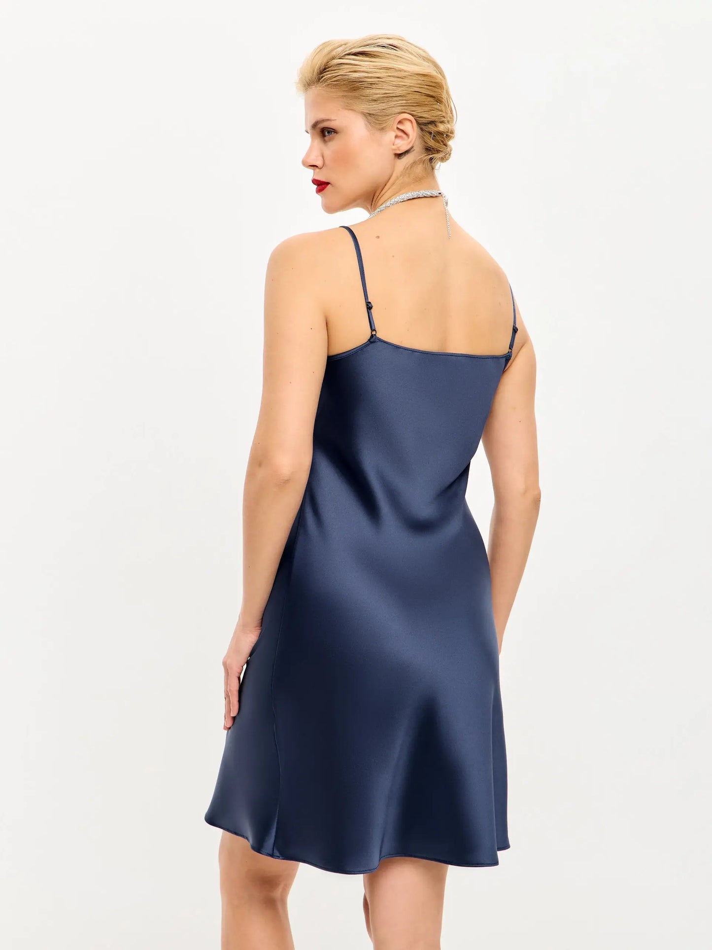 navy blue mini slip dress Champagne Showers Halterneck Slip Mini Dress Navy L