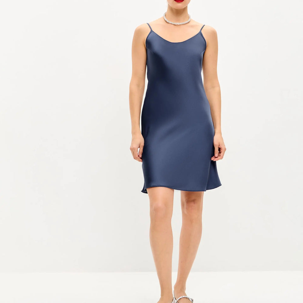 Navy blue mini satin slip dress ’Pure’