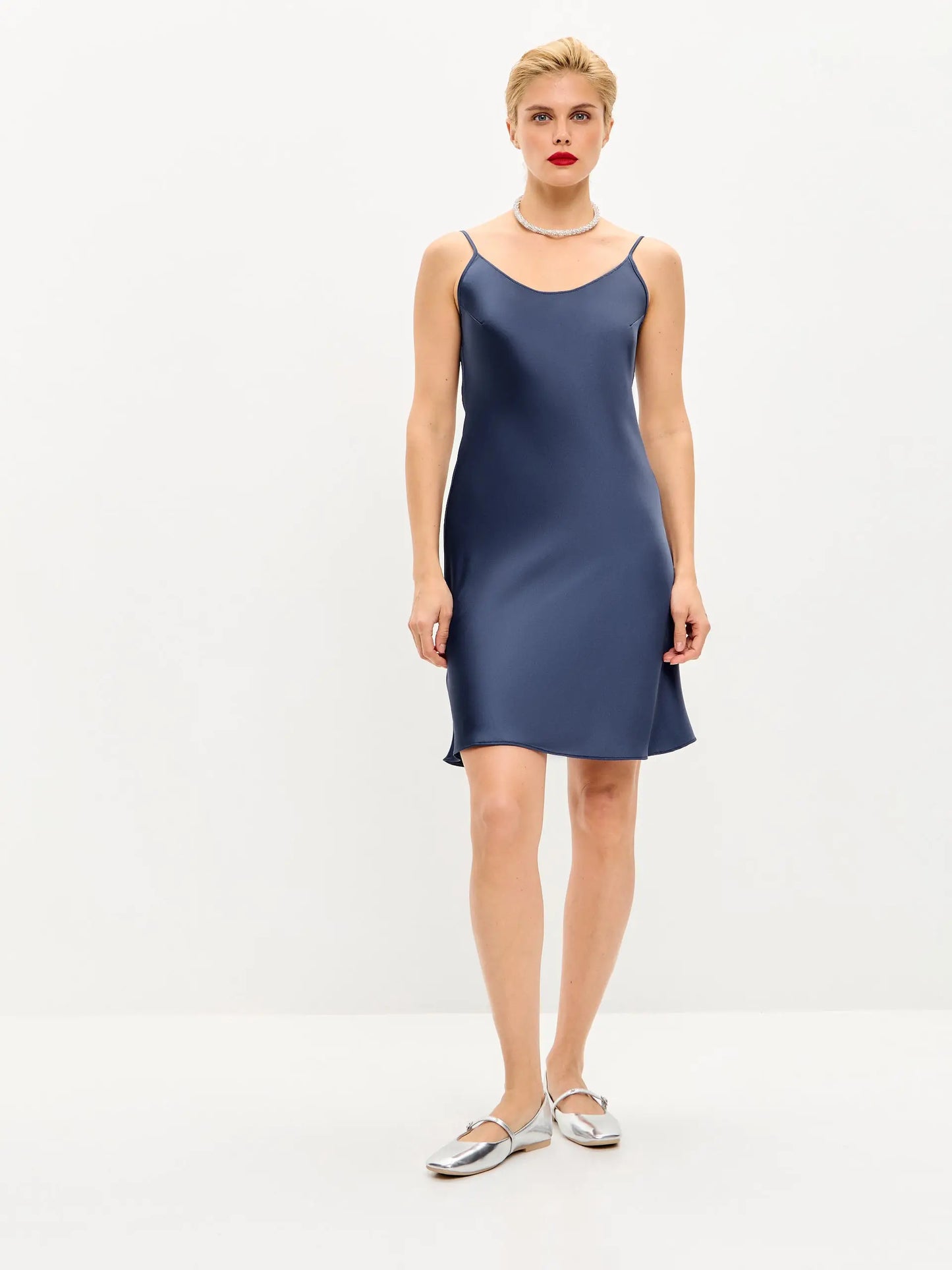 Navy blue mini satin slip dress ’Pure’