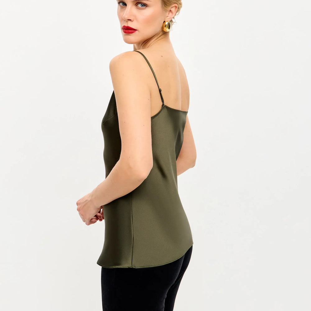 
                  
                    Olive green camisole top.
                  
                