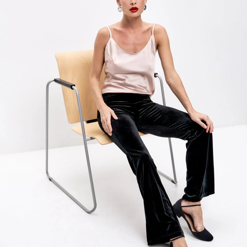 Black velvet trousers Petite