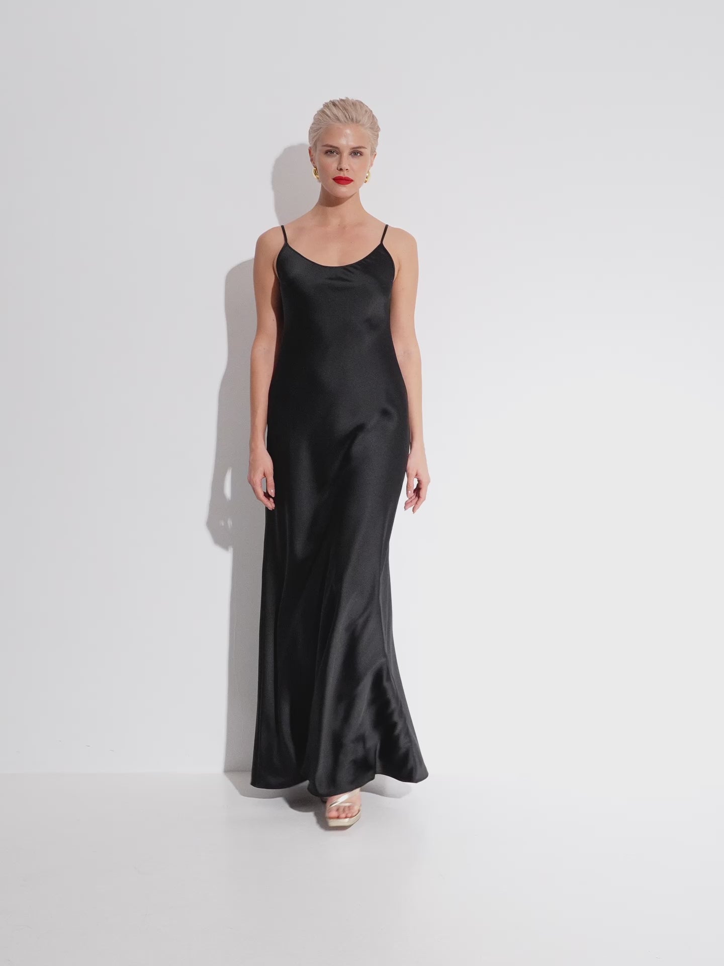 Black maxi satin slip dress 'Serene'