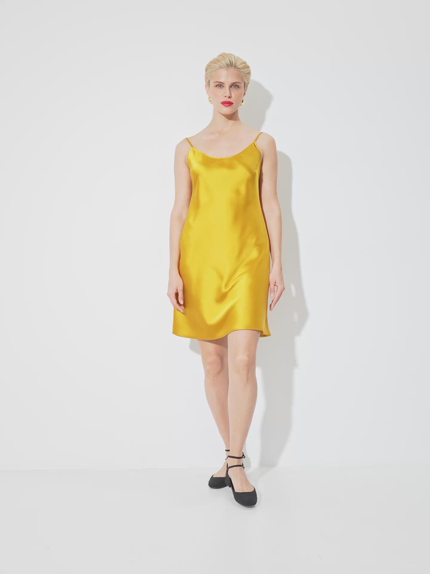 Dark gold mini satin slip dress 'Pure'