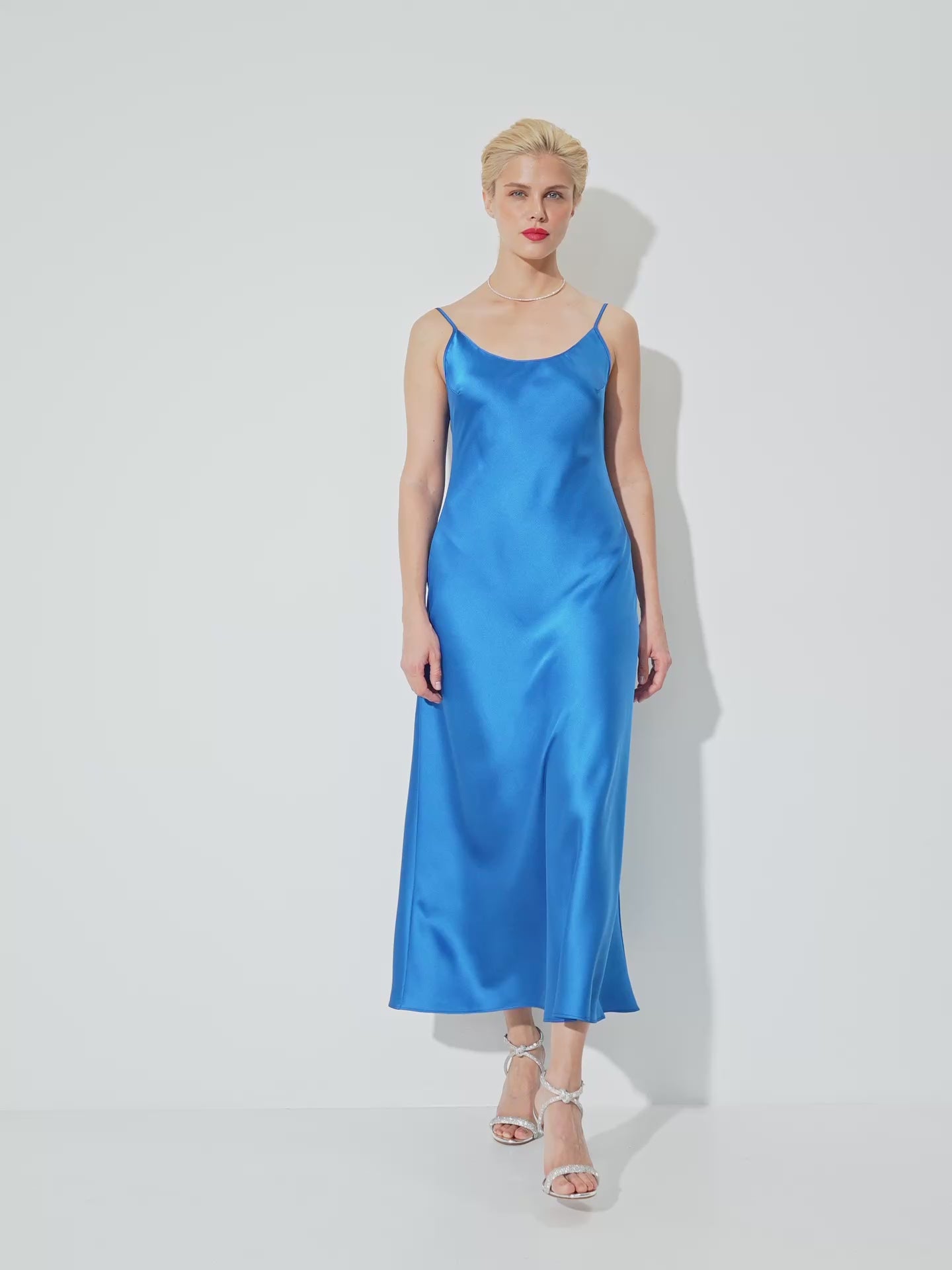 Blue midi satin slip dress 'Majestic'