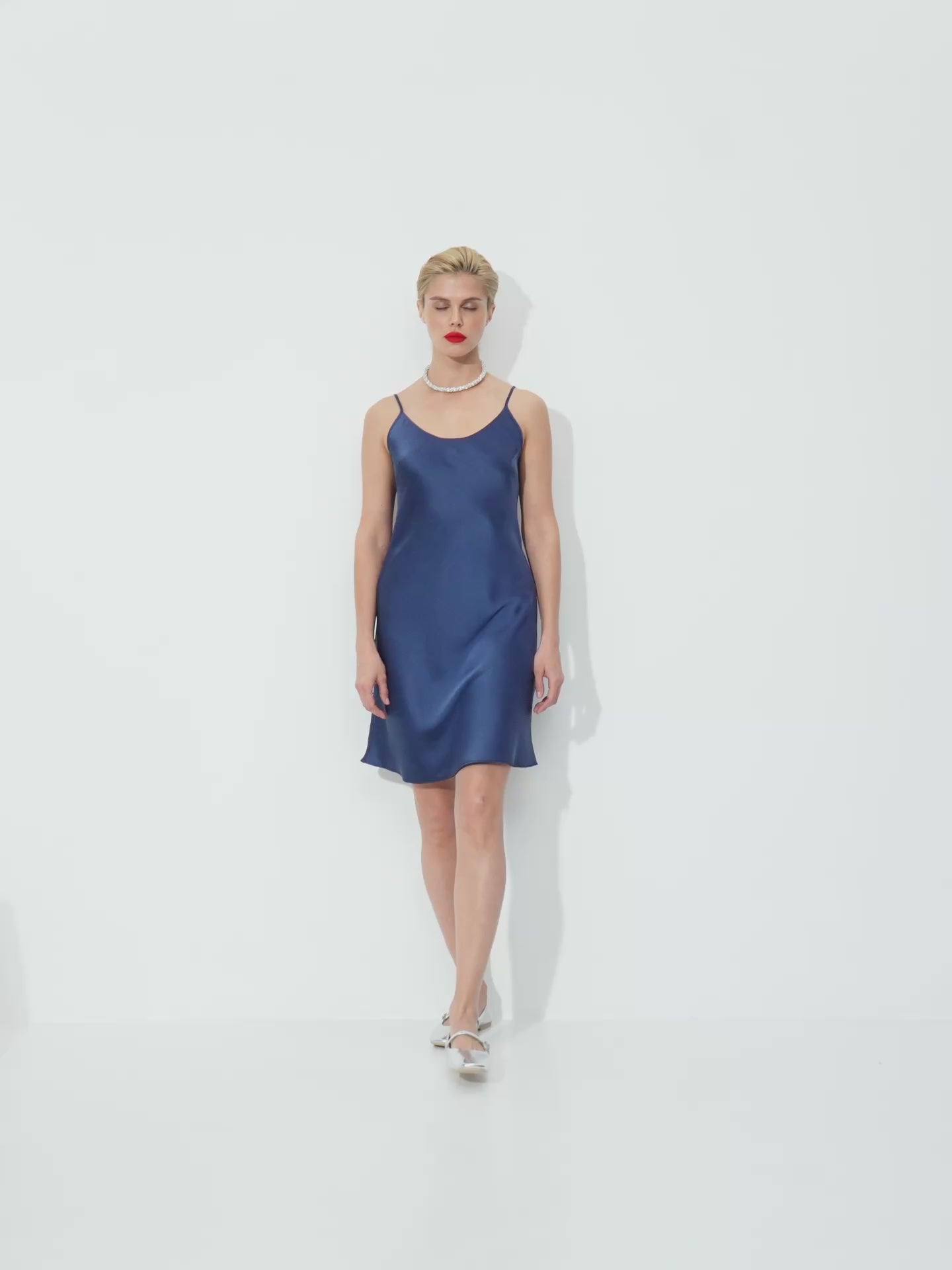 Navy blue mini satin slip dress 'Pure'