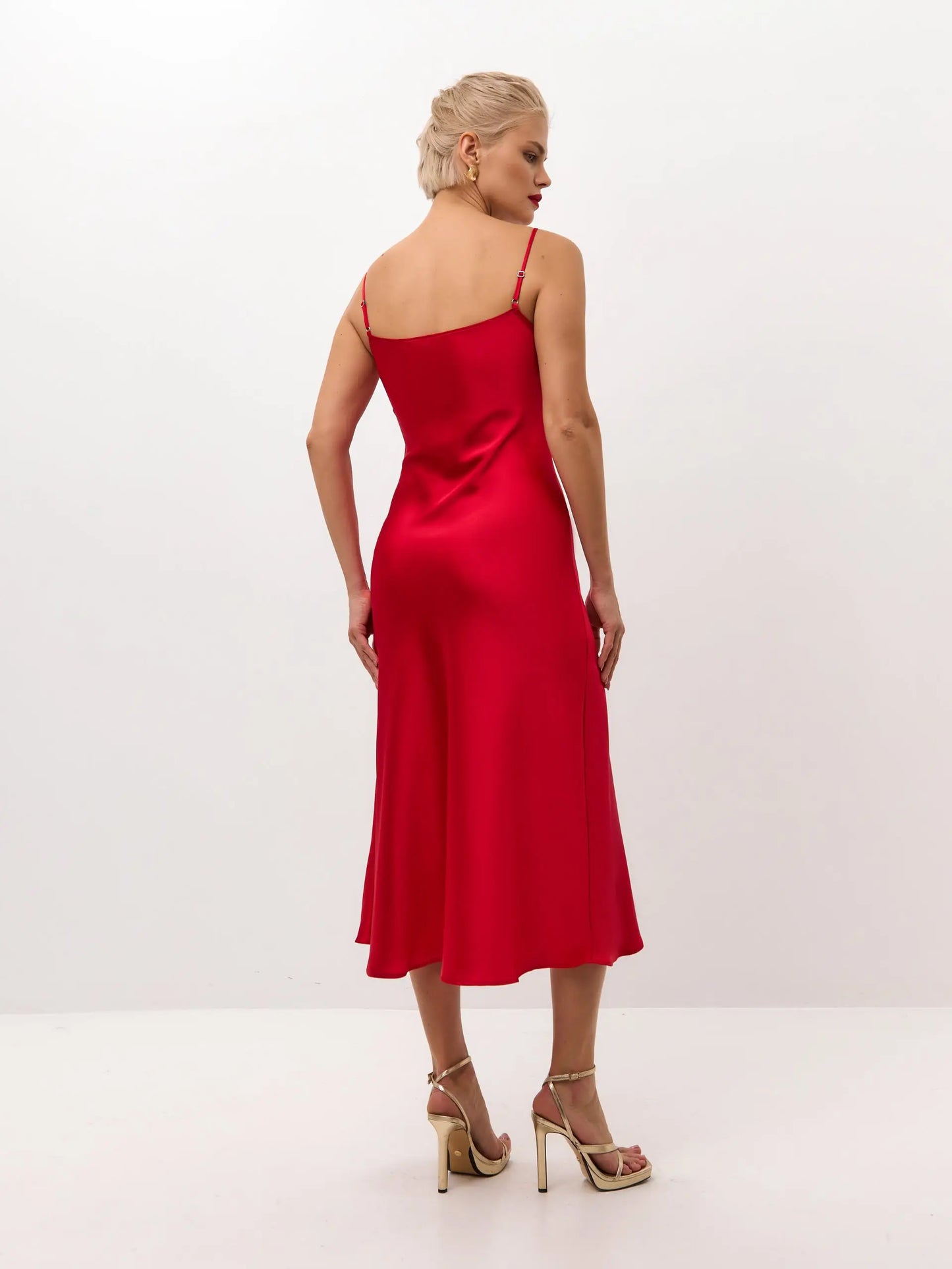 red slip dress Red midi satin slip dress 'Majestic'