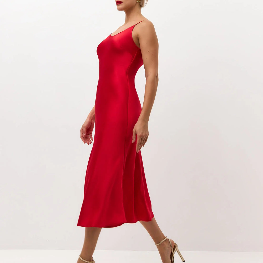Red midi satin slip dress 'Majestic' - Serena Silueta Red midi satin slip dress 'Majestic' - Serena Silueta