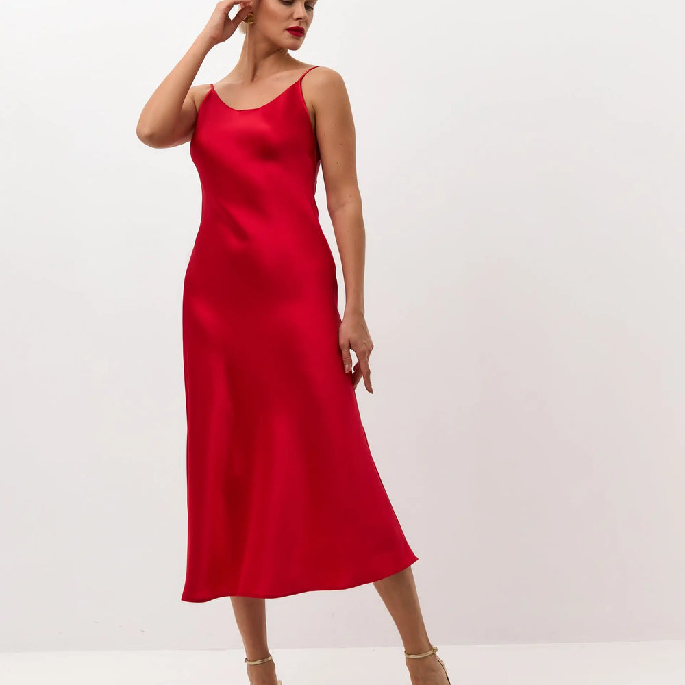 Red midi satin slip dress 'Majestic'