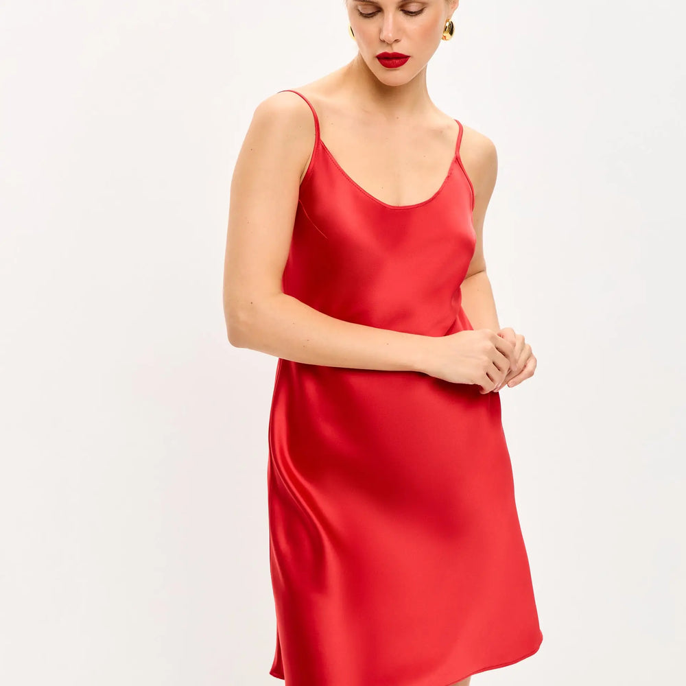 
                  
                    Red mini satin slip dress ’Pure’
                  
                