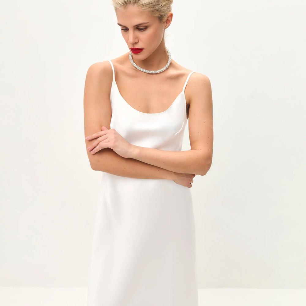 White maxi satin slip dress 'Serene' White maxi satin slip dress 'Serene'