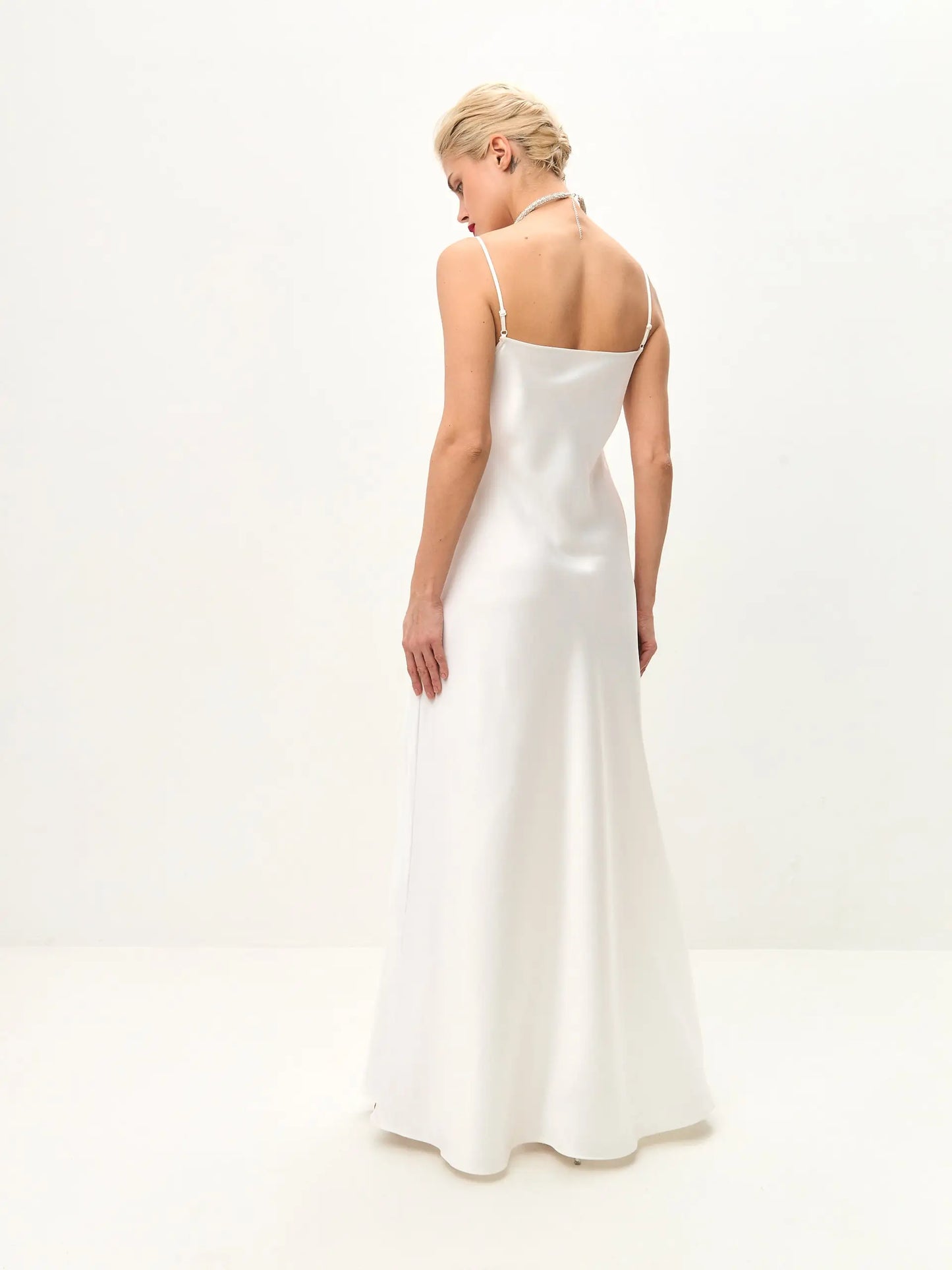 White maxi satin slip dress 'Serene' - Serena Silueta White maxi satin slip dress 'Serene' - Serena Silueta