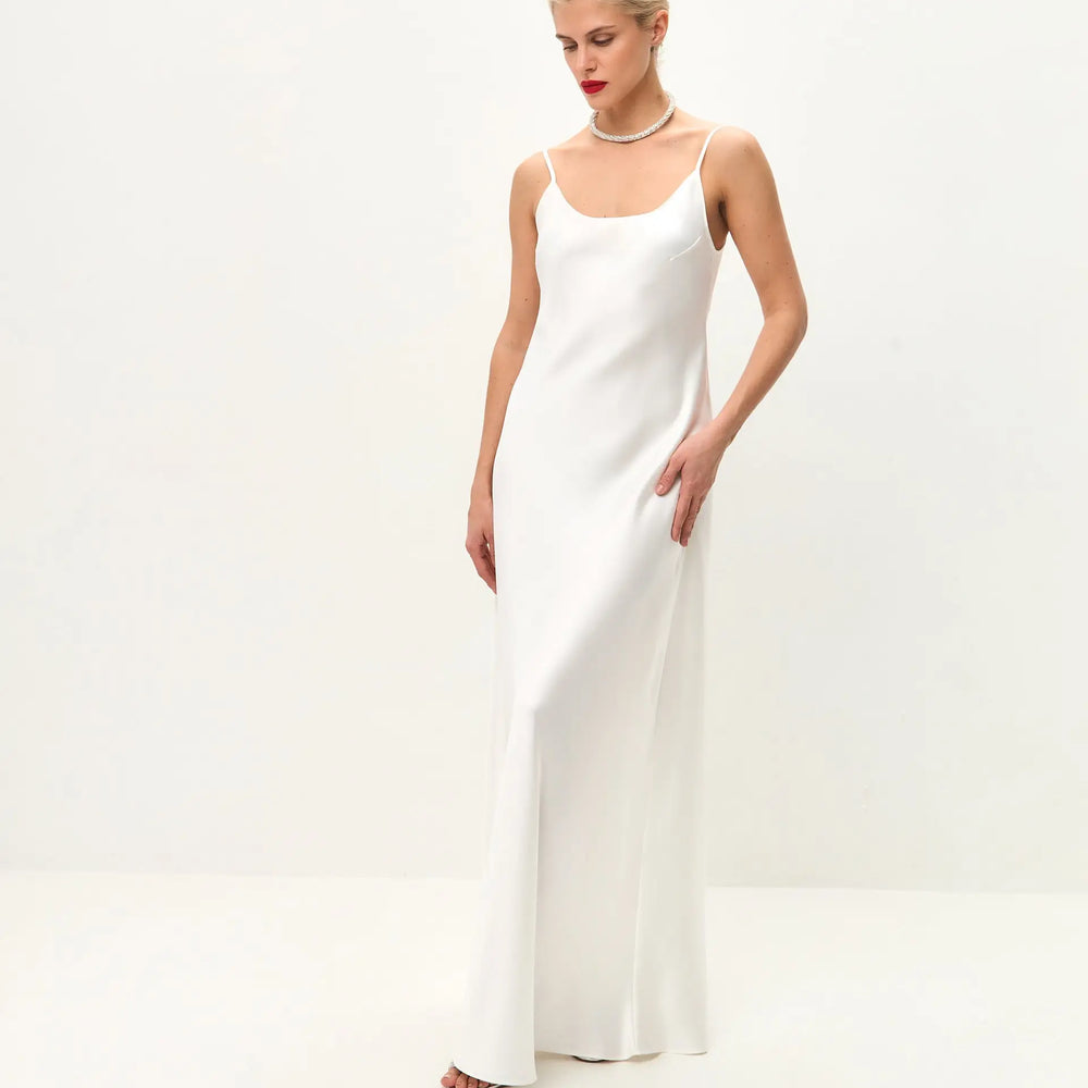 white slip dress White maxi satin slip dress 'Serene'