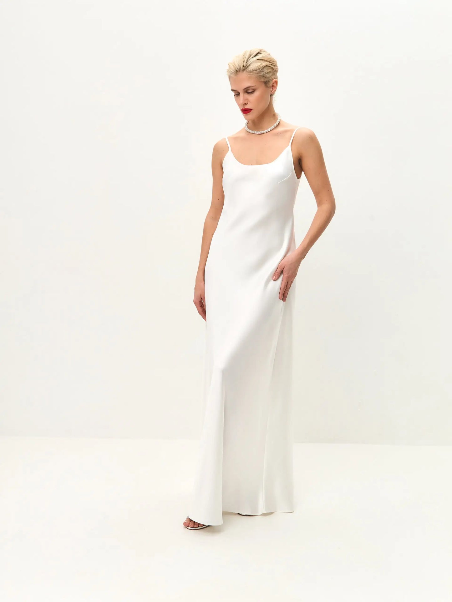 White maxi satin slip dress 'Serene' - Serena Silueta White maxi satin slip dress 'Serene' - Serena Silueta