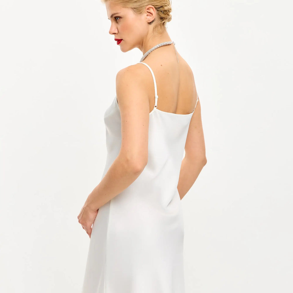 serena white satin skater dress Serena
