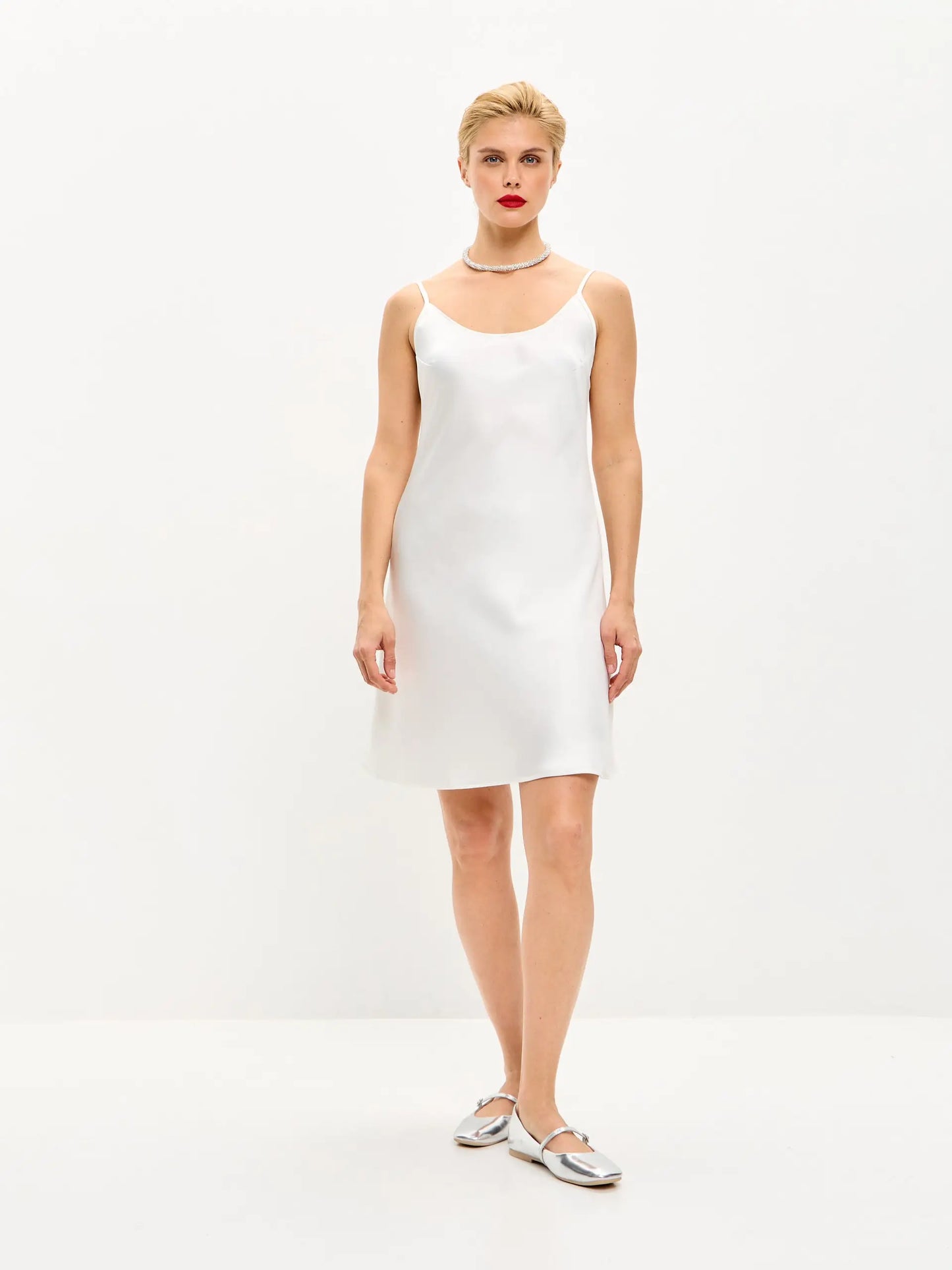 White mini satin slip dress ’Pure’ - XS